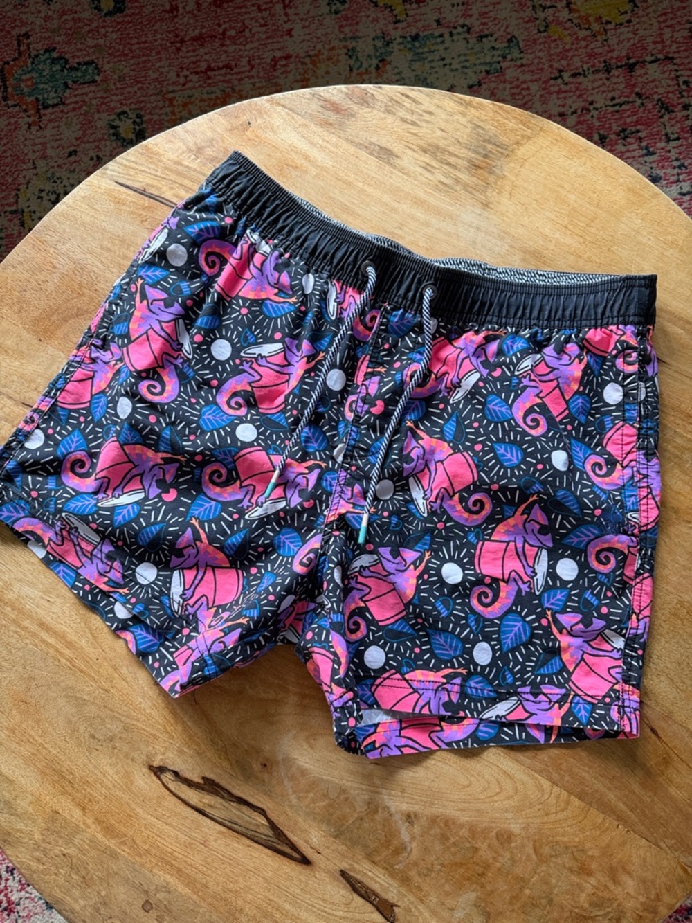 Men’s Black Shorts with Pink Floral Chameleon Print